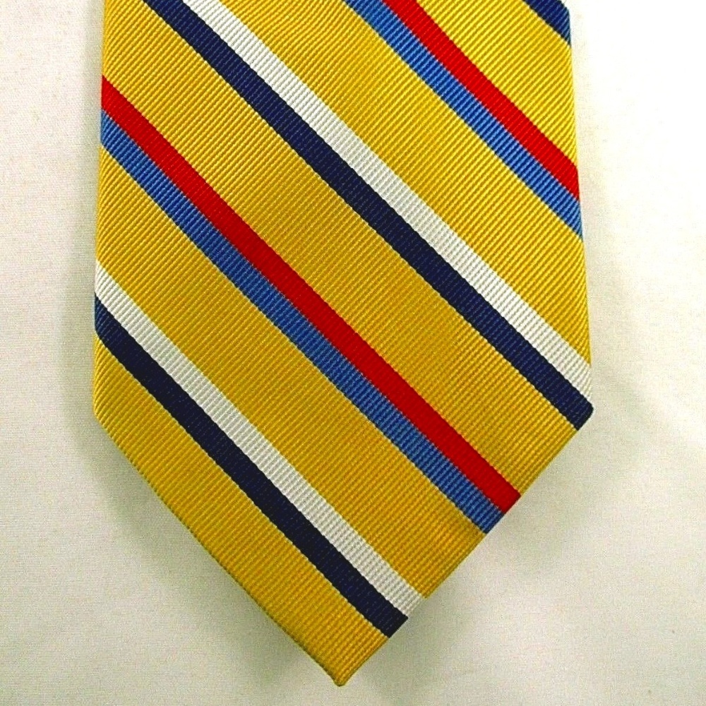 J. Crew Yellow Striped Tie with Red and Blue Accents